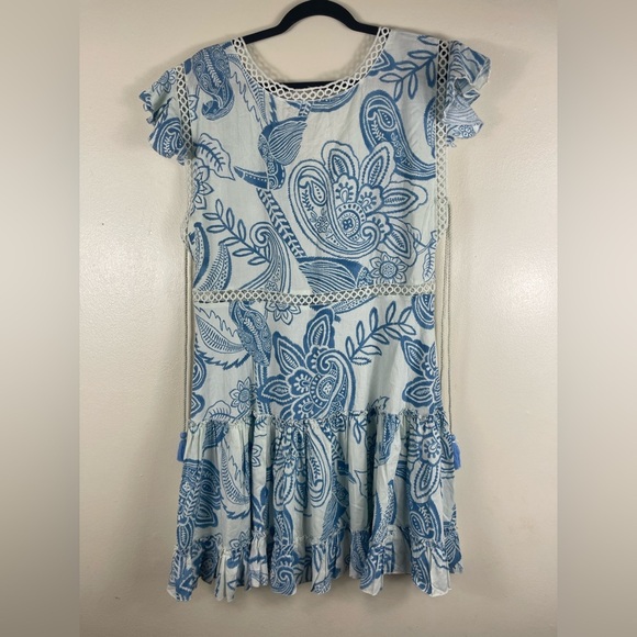 Z&L EUROPE Tassel Tie Armhole Lace Trimmed Tiered Mini Dress Tucan Print XL blue - Picture 3 of 8